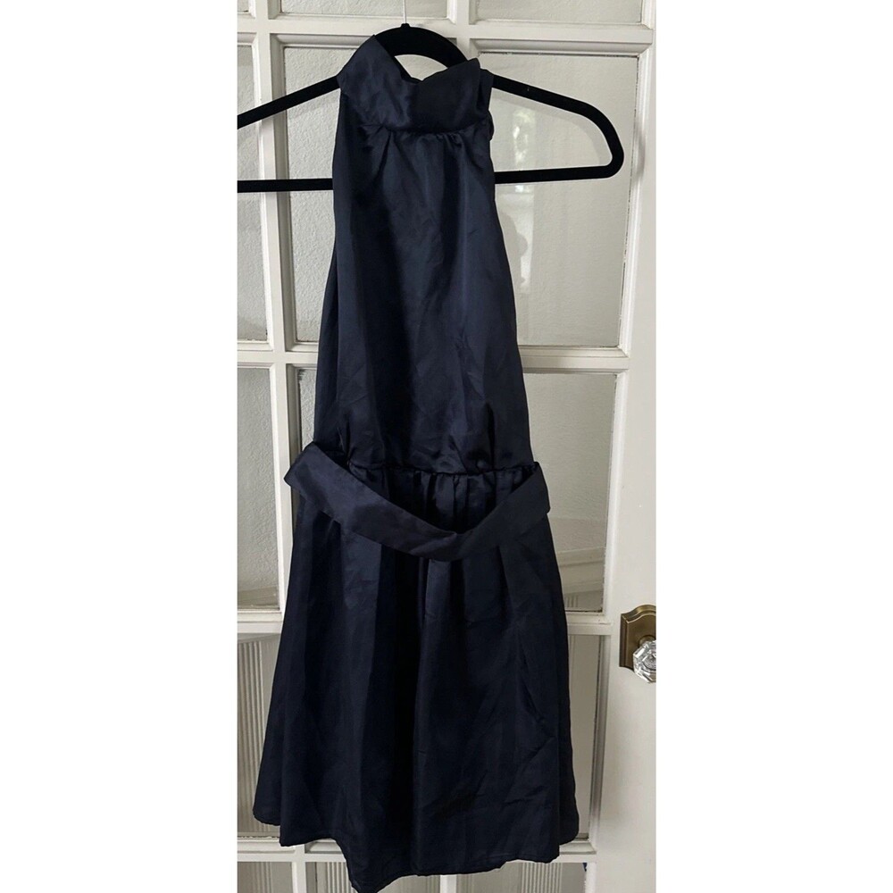 Navy Blue Satin Dress Halter Women Medium Belted Mini Forever 21